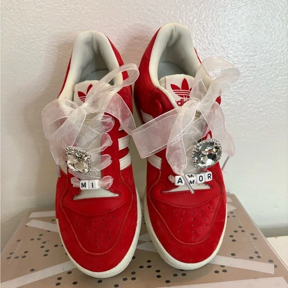 Adidas Red and White rivalry Sneakers with shoe charms - Picture 1 of 3